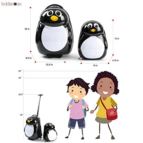 Kiddietotes Kids Carry-on Upright Luggage Suitcase And Backpack Set - Smooth Rolling Wheels - Penguin 8 Kiddietotes Kids Carry-on Upright Luggage Suitcase And Backpack Set - Smooth Rolling Wheels - Penguin - Image 6