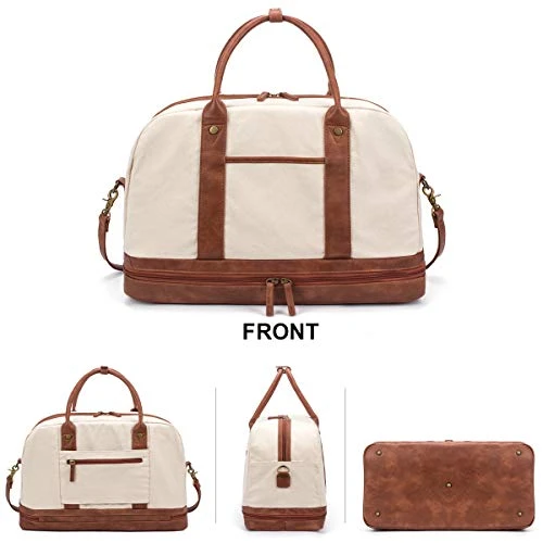 Weekender Bag For Women Canvas Overnight Bag Large Travel Bags For Women Carry On Shoulder Duffle Bag With Shoe Compartment,Perfect For Travel/Daily Use/Birthday Gift (Beige) 8 Weekender Bag For Women Canvas Overnight Bag Large Travel Bags For Women Carry On Shoulder Duffle Bag With Shoe Compartment,Perfect For Travel/Daily Use/Birthday Gift (Beige) - Image 6
