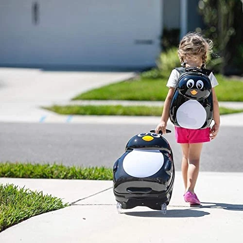 Kiddietotes Kids Carry-on Upright Luggage Suitcase And Backpack Set - Smooth Rolling Wheels - Penguin 4 Kiddietotes Kids Carry-on Upright Luggage Suitcase And Backpack Set - Smooth Rolling Wheels - Penguin - Image 2