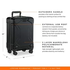 Briggs & Riley Torq Hardside Carry On Luggage With Spinner Wheels 22 Inch. USB Charging Port, TSA-Friendly Locks, Easy Access Hinged Front Pocket, Black -Luggage Factory Store 413lLDi2TWL