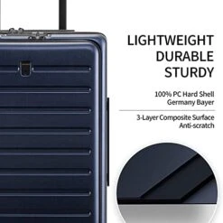 LEVEL8 Carry On Luggage, Road Runner Carry-on Suitcase With Front Pocket, PC Hardside Luggage With Spinner Wheels, TSA Locks - Navy Blue, 20 Inch -Luggage Factory Store 41913DtVFmL
