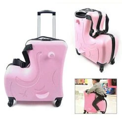 Fetcoi 20" Travel Luggage Rolling Suitcase Ride On Cartoon Luggage ABS+PU Unisex Case Pink -Luggage Factory Store 41EYSncixuL