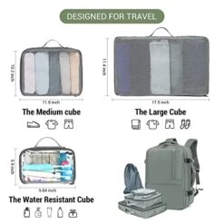 Molnia Travel Backpack For Men, 47L Carry On Backpack, 17.3inch Laptop Backpack Flight Approved, With 3 Packing Cubes & 1 Shoe Bag, Expandable Business Suitcase, Weekender Duffel Bag, Grey-green -Luggage Factory Store 41EugEh75BL