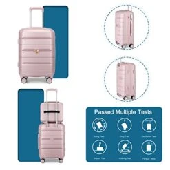 Somago 20IN Carry On Luggage And 14IN Mini Cosmetic Cases Travel Set Hardside Luggage With Spinner Wheels Lightweight Polypropylene Suitcase With TSA Lock (2-Piece Set (14/20), Nude Pink) -Luggage Factory Store 41JVWBD65kL