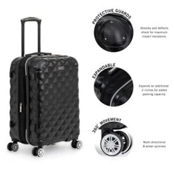 Kenneth Cole Reaction Diamond Tower Luggage Collection Lightweight Hardside Expandable 8-Wheel Spinner Travel Suitcase, Black, 2pc Bundle (Carry On+Backpack) -Luggage Factory Store 41cbkarOAmL