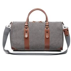 Oflamn Large Duffle Bag Canvas Leather Weekender Overnight Travel Carry On Tote Bag With Shoe Compartment And Toiletry Bag (Grey) -Luggage Factory Store 41dA q8ZzJL