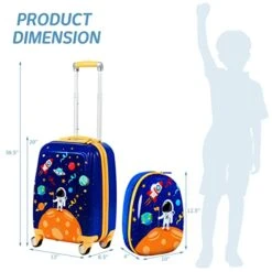 Goplus Kids Luggage Set, 12" & 18" Kids Carry On Luggage Set, Multi-directional Wheels Suitcase, Large Capacity Rolling Trolley Suitcase, Gift For Boys And Girls Toddlers Children Travel (Universe) -Luggage Factory Store 41de1pBFUVL