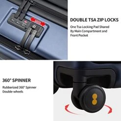 LEVEL8 Carry On Luggage, Road Runner Carry-on Suitcase With Front Pocket, PC Hardside Luggage With Spinner Wheels, TSA Locks - Navy Blue, 20 Inch -Luggage Factory Store 41gUU4kaJtL