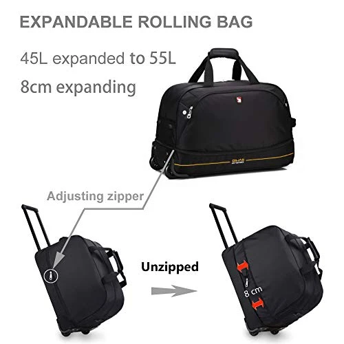 OIWAS Small Rolling Duffle Bag With Wheels Travel 22 Inch Carry On Luggage Tote Suitcase Unisex-Adult Short Term Trips Expandable 45L To 55L Women Men Black 8 OIWAS Small Rolling Duffle Bag With Wheels Travel 22 Inch Carry On Luggage Tote Suitcase Unisex-Adult Short Term Trips Expandable 45L To 55L Women Men Black - Image 6