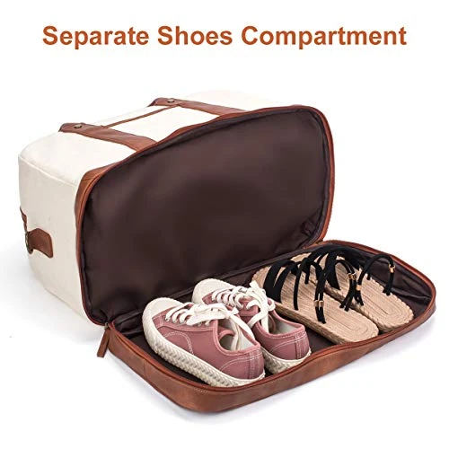 Weekender Bag For Women Canvas Overnight Bag Large Travel Bags For Women Carry On Shoulder Duffle Bag With Shoe Compartment,Perfect For Travel/Daily Use/Birthday Gift (Beige) 9 Weekender Bag For Women Canvas Overnight Bag Large Travel Bags For Women Carry On Shoulder Duffle Bag With Shoe Compartment,Perfect For Travel/Daily Use/Birthday Gift (Beige) - Image 7