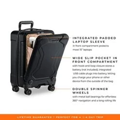 Briggs & Riley Torq Hardside Carry On Luggage With Spinner Wheels 22 Inch. USB Charging Port, TSA-Friendly Locks, Easy Access Hinged Front Pocket, Black -Luggage Factory Store 41mF4TXxNsL