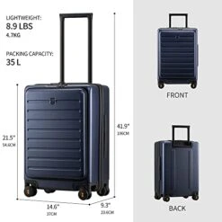 LEVEL8 Carry On Luggage, Road Runner Carry-on Suitcase With Front Pocket, PC Hardside Luggage With Spinner Wheels, TSA Locks - Navy Blue, 20 Inch -Luggage Factory Store 41ovx8uHhCL