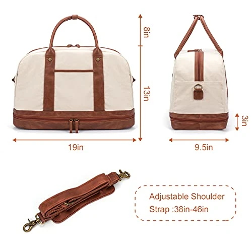 Weekender Bag For Women Canvas Overnight Bag Large Travel Bags For Women Carry On Shoulder Duffle Bag With Shoe Compartment,Perfect For Travel/Daily Use/Birthday Gift (Beige) 5 Weekender Bag For Women Canvas Overnight Bag Large Travel Bags For Women Carry On Shoulder Duffle Bag With Shoe Compartment,Perfect For Travel/Daily Use/Birthday Gift (Beige) - Image 3