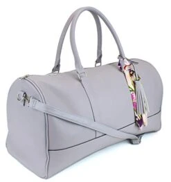 Women's Large PU Leather Weekender Duffel Bag With Satin Interior - Big 22" Carry-On Size - Light Grey -Luggage Factory Store 41rDBZyJiDL