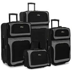 U.S. Traveler New Yorker Lightweight Softside Expandable Travel Rolling Luggage Set, Black/Grey, 4-Piece (15/21/25/29)
