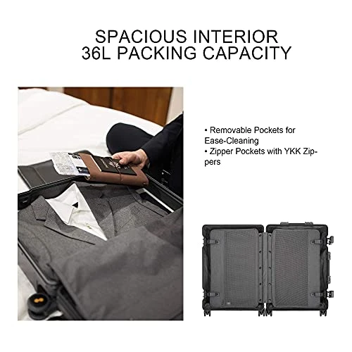 LEVEL8 Gibraltar Carry On Luggage, 20" Aluminum Frame Hardside Suitcase Zipperless Luggage With TSA Lock, 8 Spinner Wheels - Dark Grey 4 LEVEL8 Gibraltar Carry On Luggage, 20" Aluminum Frame Hardside Suitcase Zipperless Luggage With TSA Lock, 8 Spinner Wheels - Dark Grey - Image 2