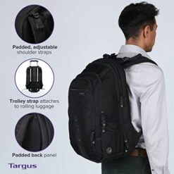 Targus Travel Laptop Backpack For 15.6 Inch Laptops, TSA Checkpoint-Friendly Carry On Travel Backpack For Women Men Business/College Laptop Bag For Work School Travel, Black (TBB013US) -Luggage Factory Store 41xgA48P4XL
