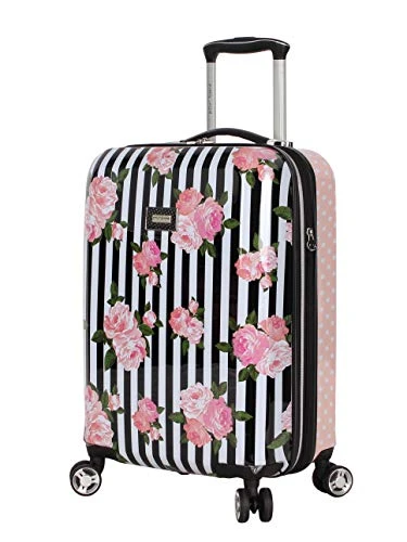 Betsey Johnson Designer 20 Inch Carry On - Expandable (ABS + PC) Hardside Luggage - Lightweight Durable Suitcase With 8-Rolling Spinner Wheels For Women (Stripe Roses) 3 Betsey Johnson Designer 20 Inch Carry On - Expandable (ABS + PC) Hardside Luggage - Lightweight Durable Suitcase With 8-Rolling Spinner Wheels For Women (Stripe Roses)
