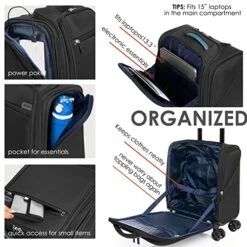 VERAGE Carry On Underseat Luggage With Wheels & USB Port, Wheeled Spinner Bag Carry-on Luggages For Airlines, Lightweight Suitcase Men Women, Pilots And Crew (14-Inch Compact) -Luggage Factory Store 510OGmVKuxL