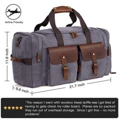 WOWBOX Duffle Bag Weekender Duffel Bag For Men And Women Genuine Leather Canvas Travel Overnight Carry On Bag With Shoes Compartment Grey -Luggage Factory Store 515n4ZkmUeL
