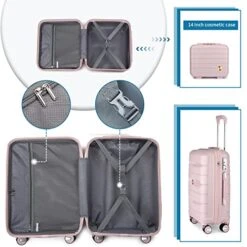 Somago 20IN Carry On Luggage And 14IN Mini Cosmetic Cases Travel Set Hardside Luggage With Spinner Wheels Lightweight Polypropylene Suitcase With TSA Lock (2-Piece Set (14/20), Nude Pink) -Luggage Factory Store 519Dp3oGQoL