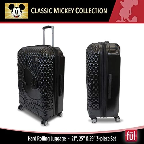 FUL Disney Mickey Mouse 3 Piece Rolling Luggage Set, Hardside Suitcase With Spinner Wheels, 21 Inch, 25 Inch And 29 Inch, Black 11 FUL Disney Mickey Mouse 3 Piece Rolling Luggage Set, Hardside Suitcase With Spinner Wheels, 21 Inch, 25 Inch And 29 Inch, Black - Image 9