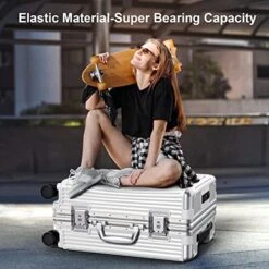 SOMODE Airline Approved Carry On Luggage With Spinner Wheels,Aluminum Framed Carry On Suitcase With Front Open Laptop Compartment/Pocket 22×14×9 Inch Large Checked-in Luggage(White) -Luggage Factory Store 51AdkDtRvQL