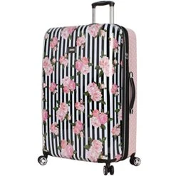 Betsey Johnson 4 Piece Designer Luggage - Expandable (ABS+PC) Hardside Lightweight Spinner Suitcases - Set Includes 15 Inch Underseat Bag, 20 Inch Carry On, 26 & 30 Inch Checked Bags (Stripe Roses) 19 Betsey Johnson 4 Piece Designer Luggage - Expandable (ABS+PC) Hardside Lightweight Spinner Suitcases - Set Includes 15 Inch Underseat Bag, 20 Inch Carry On, 26 & 30 Inch Checked Bags (Stripe Roses) -Luggage Factory Store 51BWyk30BuL