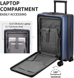 LEVEL8 Carry On Luggage, Road Runner Carry-on Suitcase With Front Pocket, PC Hardside Luggage With Spinner Wheels, TSA Locks - Navy Blue, 20 Inch -Luggage Factory Store 51CRi8fTmWL