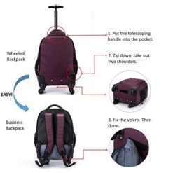 Racini Nylon Waterproof Rolling Backpack, Freewheel Travel Wheeled Backpack, Carry-on Luggage With Anti-Theft Zippers(Purple) -Luggage Factory Store 51FVnTVrW6L