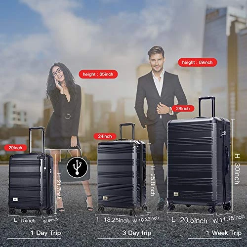 Verdi Luggage Set 3 Piece - Lightweight With USB Port Hardside Carry On Suitcase - Includes Expandable 20 Inch Carry On, 24In/TSA-Approved Lock 28In Checked Bag With 8-Wheel Rolling Spinner 4 Verdi Luggage Set 3 Piece - Lightweight With USB Port Hardside Carry On Suitcase - Includes Expandable 20 Inch Carry On, 24In/TSA-Approved Lock 28In Checked Bag With 8-Wheel Rolling Spinner - Image 2