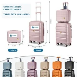 Somago 20IN Carry On Luggage And 14IN Mini Cosmetic Cases Travel Set Hardside Luggage With Spinner Wheels Lightweight Polypropylene Suitcase With TSA Lock (2-Piece Set (14/20), Nude Pink) -Luggage Factory Store 51HAuYtTYML