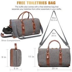Oflamn Large Duffle Bag Canvas Leather Weekender Overnight Travel Carry On Tote Bag With Shoe Compartment And Toiletry Bag (Grey) -Luggage Factory Store 51LIGhcqBHL