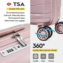 Melalenia Luggage Carry On Suitcase, PP Material Suitcase With Spinner Wheels,TSA Luggage Locks 22x14x9 Airline Approved (Nude Pink) 13 Melalenia Luggage Carry On Suitcase, PP Material Suitcase With Spinner Wheels,TSA Luggage Locks 22x14x9 Airline Approved (Nude Pink) -Luggage Factory Store 51LZ5o5wNuL