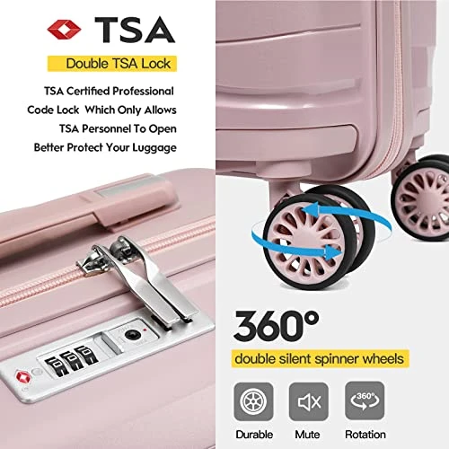 Melalenia Luggage Carry On Suitcase, PP Material Suitcase With Spinner Wheels,TSA Luggage Locks 22x14x9 Airline Approved (Nude Pink) 7 Melalenia Luggage Carry On Suitcase, PP Material Suitcase With Spinner Wheels,TSA Luggage Locks 22x14x9 Airline Approved (Nude Pink) - Image 5