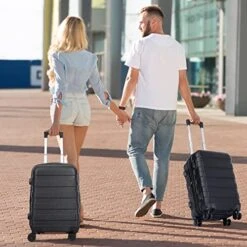 SUPER DEAL Hardside Expandable Spinner Luggage 21 Inch Carry On Luggage Lightweight Travel Suitcase With 360°Swivel Wheels And Height Adjustable Handle, Black -Luggage Factory Store 51Mcm0W6v L