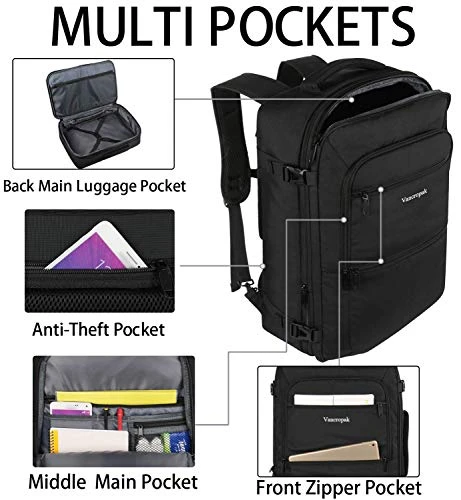 Travel Backpack, 40L Flight Approved Carry On Backpack For Men & Women, Vancropak Expandable Large Luggage Backpack Daypack Water Resistant Lightweight Business Weekender Bag, Black 6 Travel Backpack, 40L Flight Approved Carry On Backpack For Men & Women, Vancropak Expandable Large Luggage Backpack Daypack Water Resistant Lightweight Business Weekender Bag, Black - Image 4