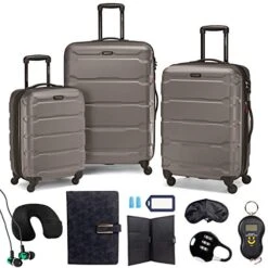Samsonite Omni Hardside Nested Luggage Spinner Set, Silver W/ 10pc Accessory Kit