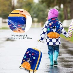 Goplus Kids Luggage Set, 12" & 18" Kids Carry On Luggage Set, Multi-directional Wheels Suitcase, Large Capacity Rolling Trolley Suitcase, Gift For Boys And Girls Toddlers Children Travel (Universe) -Luggage Factory Store 51UARhgYyGL