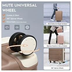 Joyway 20" Carry-On Suitcases & 14" Cosmetic Bag & 7" Small Bag, Lightweight Polypropylene Carrying Case With TSA Lock, Rigid Luggage With Swivel Wheels (Chocolate Color, 20in Carry-On) -Luggage Factory Store 51Ujj6MC3CL