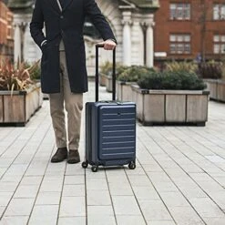 LEVEL8 Carry On Luggage, Road Runner Carry-on Suitcase With Front Pocket, PC Hardside Luggage With Spinner Wheels, TSA Locks - Navy Blue, 20 Inch -Luggage Factory Store 51Y8ZN576bL