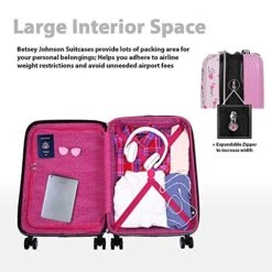 Betsey Johnson Designer 20 Inch Carry On - Expandable (ABS + PC) Hardside Luggage - Lightweight Durable Suitcase With 8-Rolling Spinner Wheels For Women (20in, Flamingo Strut) -Luggage Factory Store 51YjVF1ia1L