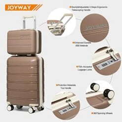 Joyway 20" Carry-On Suitcases & 14" Cosmetic Bag & 7" Small Bag, Lightweight Polypropylene Carrying Case With TSA Lock, Rigid Luggage With Swivel Wheels (Chocolate Color, 20in Carry-On) -Luggage Factory Store 51YrqTupBML