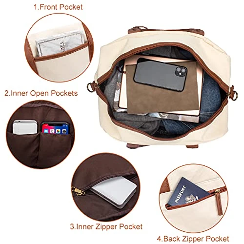 Weekender Bag For Women Canvas Overnight Bag Large Travel Bags For Women Carry On Shoulder Duffle Bag With Shoe Compartment,Perfect For Travel/Daily Use/Birthday Gift (Beige) 6 Weekender Bag For Women Canvas Overnight Bag Large Travel Bags For Women Carry On Shoulder Duffle Bag With Shoe Compartment,Perfect For Travel/Daily Use/Birthday Gift (Beige) - Image 4