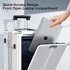 SOMODE Airline Approved Carry On Luggage With Spinner Wheels,Aluminum Framed Carry On Suitcase With Front Open Laptop Compartment/Pocket 22×14×9 Inch Large Checked-in Luggage(White) -Luggage Factory Store 51au6dgDbHL