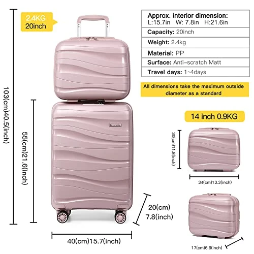 Melalenia Luggage Carry On Suitcase, PP Material Suitcase With Spinner Wheels,TSA Luggage Locks 22x14x9 Airline Approved (Nude Pink) 6 Melalenia Luggage Carry On Suitcase, PP Material Suitcase With Spinner Wheels,TSA Luggage Locks 22x14x9 Airline Approved (Nude Pink) - Image 4