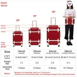 NZBZ Vintage Luggage Sets Of 4 Pieces, Carry On Cute Suitcase With Rolling Spinner Wheels TSA Lock Luggage 14"+20"+24"+28" (Cherry Red) -Luggage Factory Store 51bzTDYebUS 4b177c77 ac55 4b82 874e f87e04621962