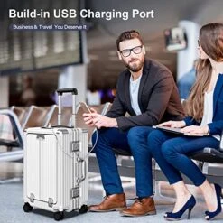 SOMODE Airline Approved Carry On Luggage With Spinner Wheels,Aluminum Framed Carry On Suitcase With Front Open Laptop Compartment/Pocket 22×14×9 Inch Large Checked-in Luggage(White) -Luggage Factory Store 51cxTpubDBL