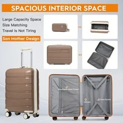 Joyway 20" Carry-On Suitcases & 14" Cosmetic Bag & 7" Small Bag, Lightweight Polypropylene Carrying Case With TSA Lock, Rigid Luggage With Swivel Wheels (Chocolate Color, 20in Carry-On) -Luggage Factory Store 51dPxoO1bjL