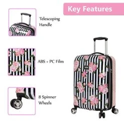 Betsey Johnson Designer 20 Inch Carry On - Expandable (ABS + PC) Hardside Luggage - Lightweight Durable Suitcase With 8-Rolling Spinner Wheels For Women (Stripe Roses) 15 Betsey Johnson Designer 20 Inch Carry On - Expandable (ABS + PC) Hardside Luggage - Lightweight Durable Suitcase With 8-Rolling Spinner Wheels For Women (Stripe Roses) -Luggage Factory Store 51eg3y1dY0L